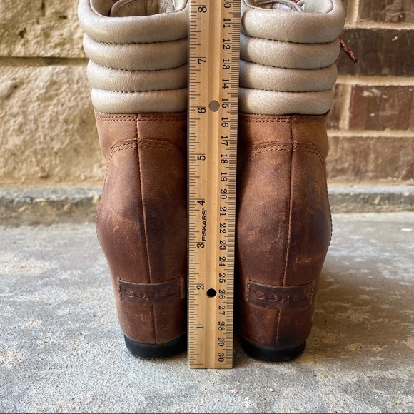 Sorel Boots Conquest Wedge Booties Brown Leather Lace Up Womens 8 - Picture 10 of 15